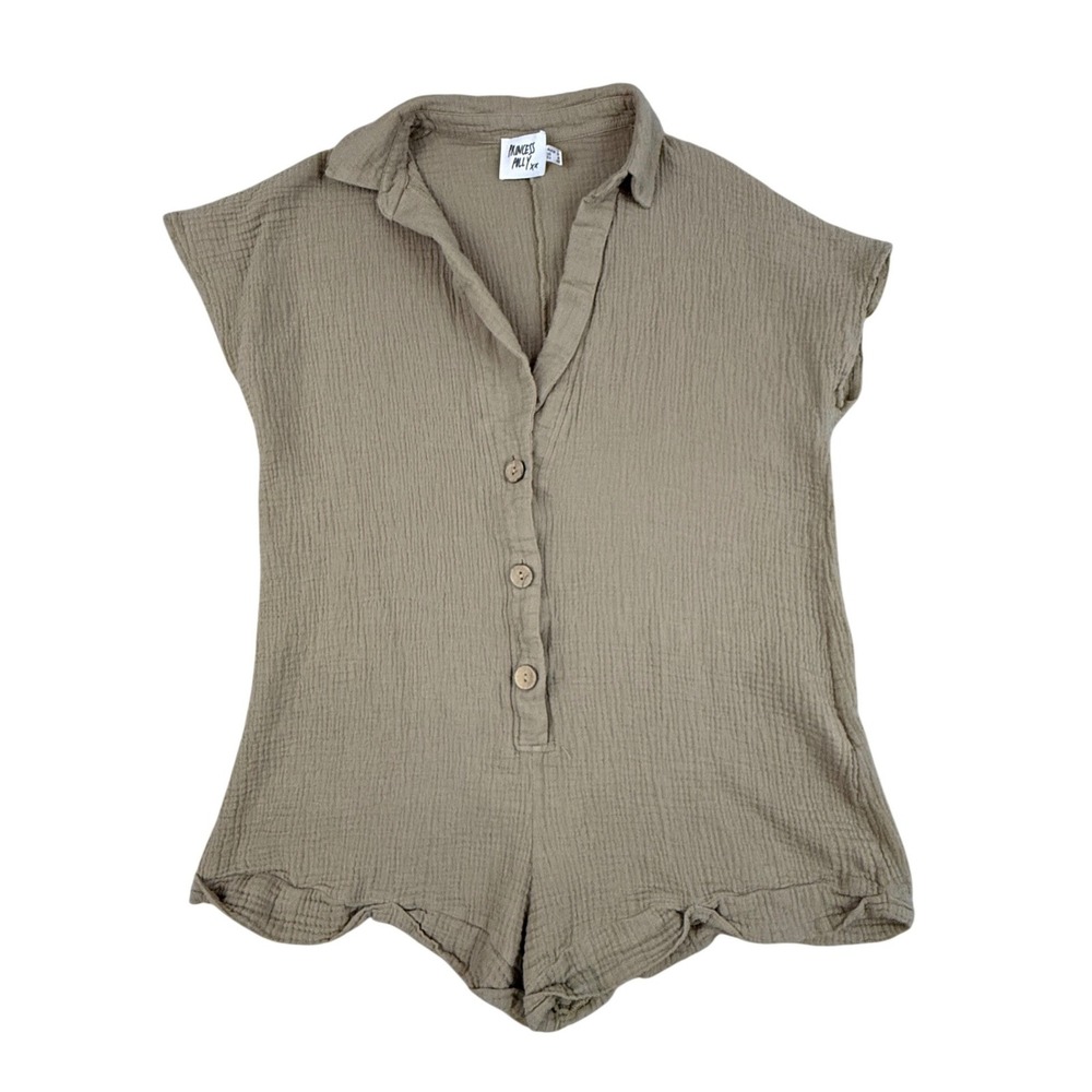 Princess Polly Romper Women's 8 Gauze Button‎ Front Short Sleeve Romper Taupe